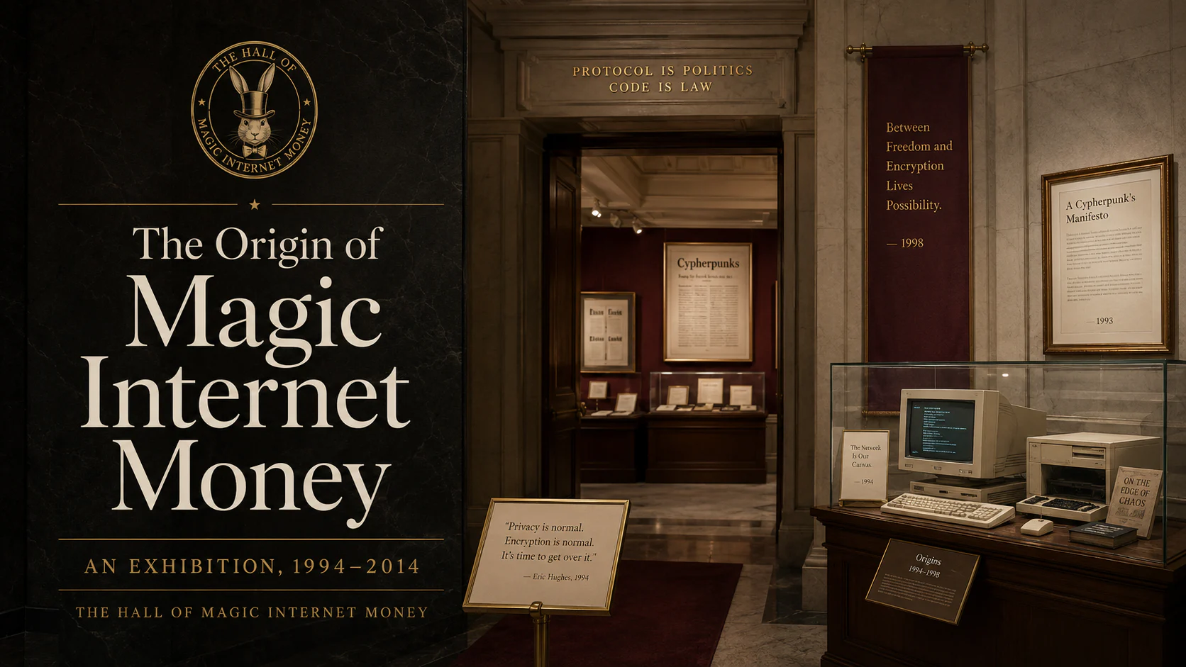 Stylized placeholder view of a dark television studio exhibition